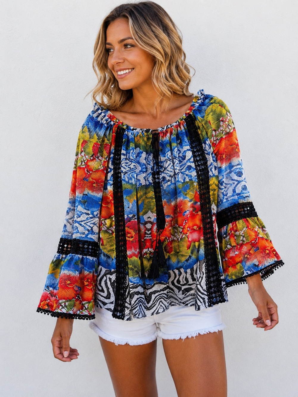 Alberto Makali Boho Floral Top - Bell Sleeve - Preloved